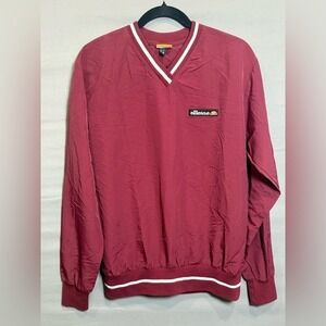 Ellesse Burgundy V Neck Pullover Track Jacket Size 10 Athletic‎ Retro